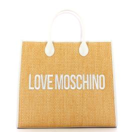 Love Moschino Borsa a mano in Raffia Logo Embroidery Bianco - 1